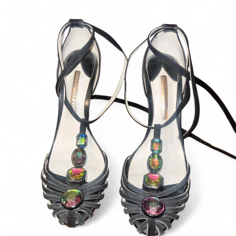 Sophia Webster Black Cage Toe Jewel Embossed High Heels
